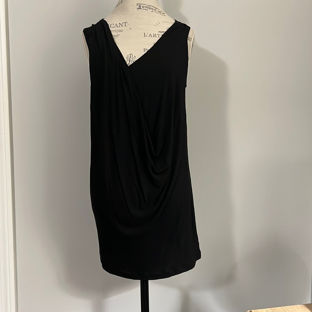 Vince Black Drape Front V Neck Sleeveless Short Dress